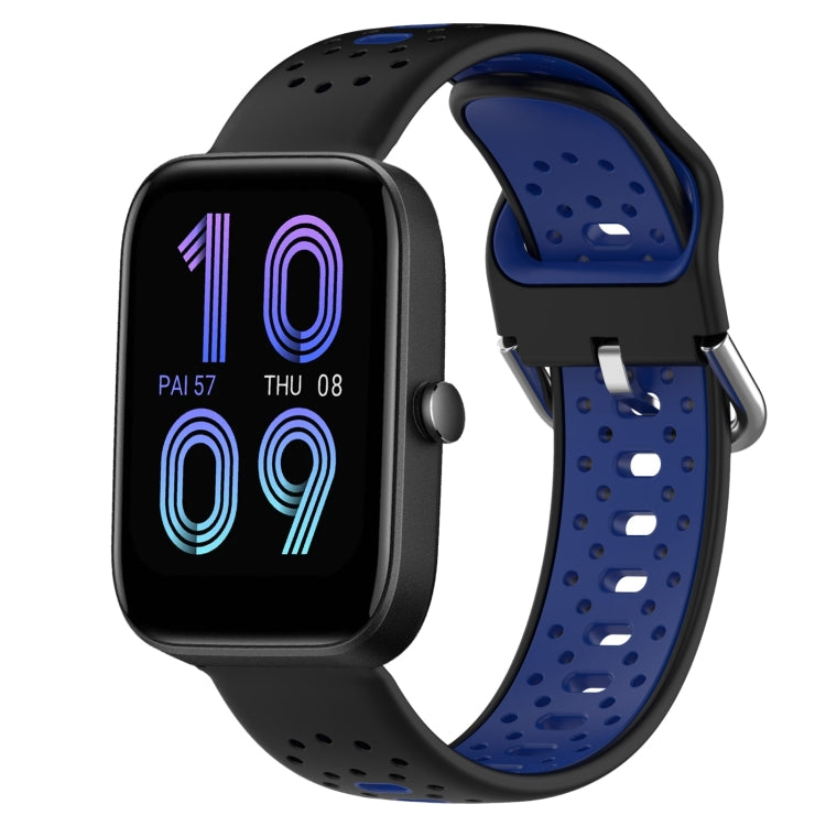 For Amazfit Bip3 20mm Breathable Two-Color Silicone Watch Band(Black+Blue)