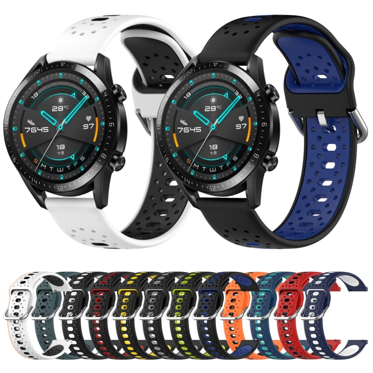 For Huawei Watch GT2 42mm 20mm Breathable Two-Color Silicone Watch Band(Black+Yellow)