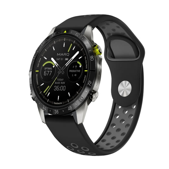For Garmin MARQ Athlete Gen 2 22mm Sports Breathable Silicone Watch Band(Black+Grey)