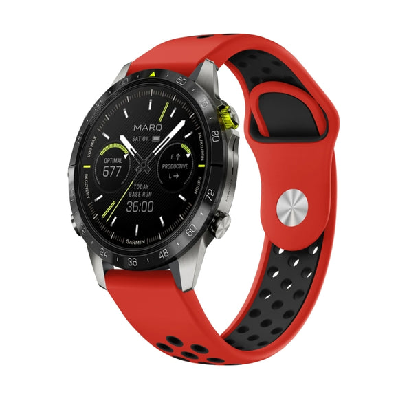 For Garmin MARQ Athlete Gen 2 22mm Sports Breathable Silicone Watch Band(Red+Black)