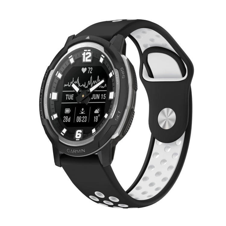 For Garmin Instinct Crossover 22mm Sports Breathable Silicone Watch Band(Black+White)