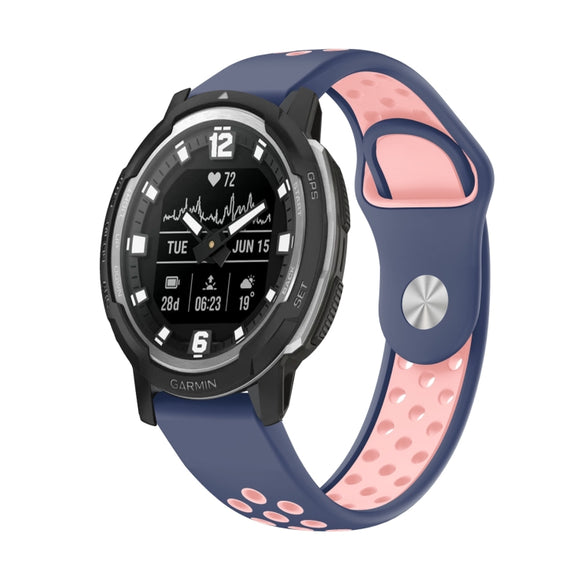 For Garmin Instinct Crossover Solar 22mm Sports Breathable Silicone Watch Band(Midnight Blue+Pink)