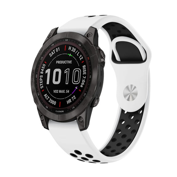 For Garmin Fenix 7 22mm Sports Breathable Silicone Watch Band(White+Black)