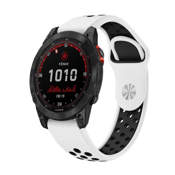 For Garmin Fenix 7 Solar 22mm Sports Breathable Silicone Watch Band(White+Black)
