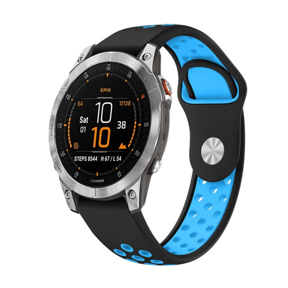 For Garmin EPIX Gen 2 22mm Sports Breathable Silicone Watch Band(Black+Blue)