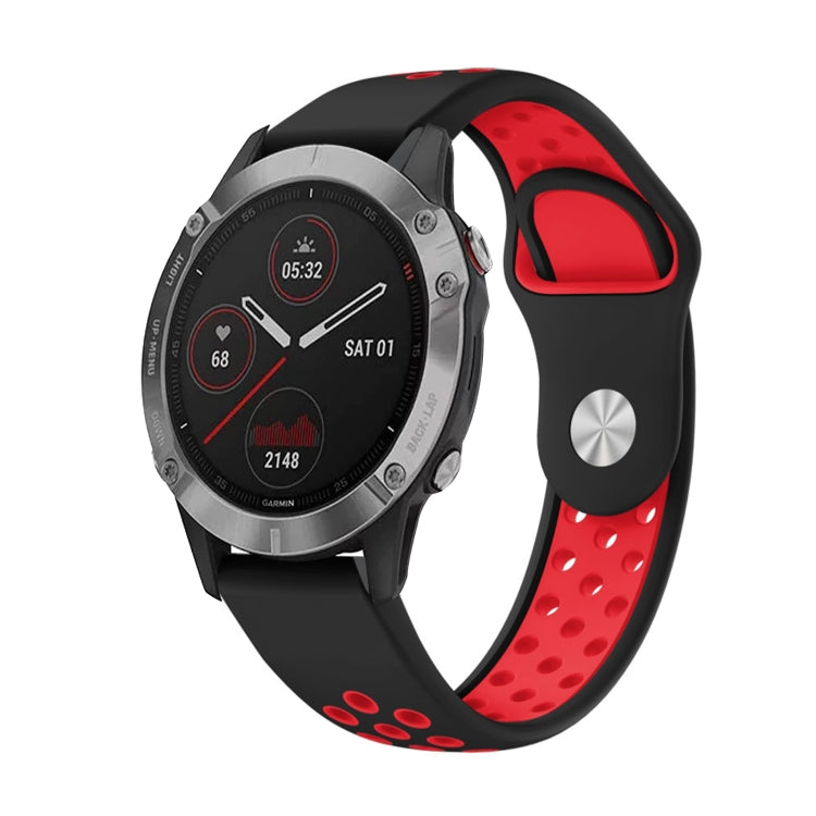 For Garmin Fenix 6 GPS 22mm Sports Breathable Silicone Watch Band(Black+Red)