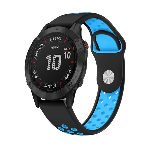 For Garmin Fenix 6 Pro GPS 22mm Sports Breathable Silicone Watch Band(Black+Blue)