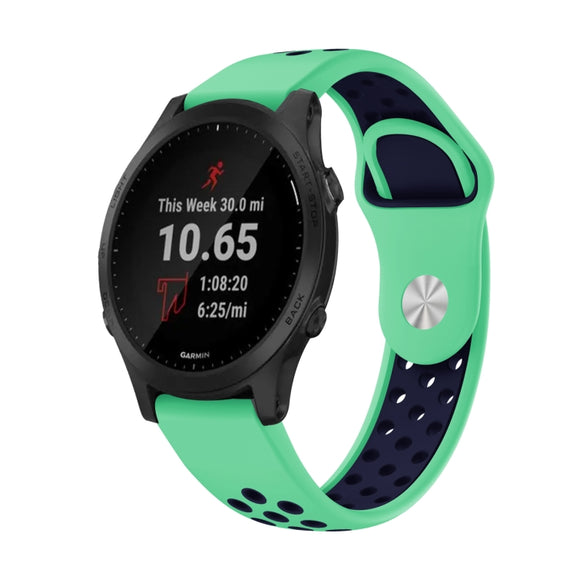 For Garmin Forerunner 945 22mm Sports Breathable Silicone Watch Band(Mint Green+Midnight Blue)