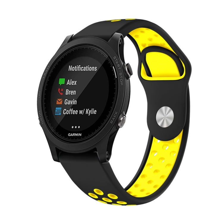 For Garmin Forerunner 935 22mm Sports Breathable Silicone Watch Band(Black+Yellow)