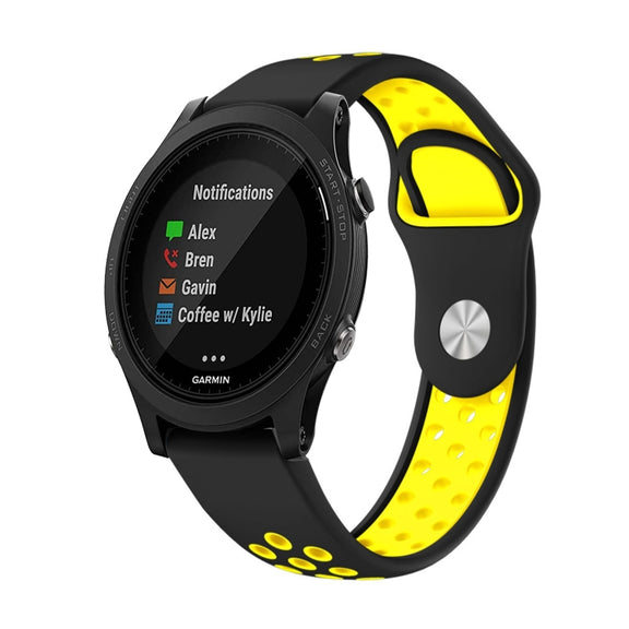 For Garmin Forerunner 935 22mm Sports Breathable Silicone Watch Band(Black+Yellow)