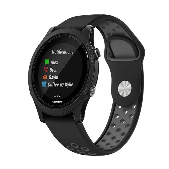 For Garmin Forerunner 935 22mm Sports Breathable Silicone Watch Band(Black+Grey)
