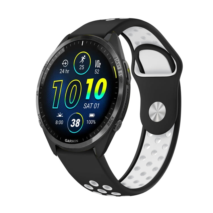 For Garmin Forerunner 965 22mm Sports Breathable Silicone Watch Band(Black+White)