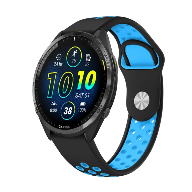 For Garmin Forerunner 965 22mm Sports Breathable Silicone Watch Band(Black+Blue)