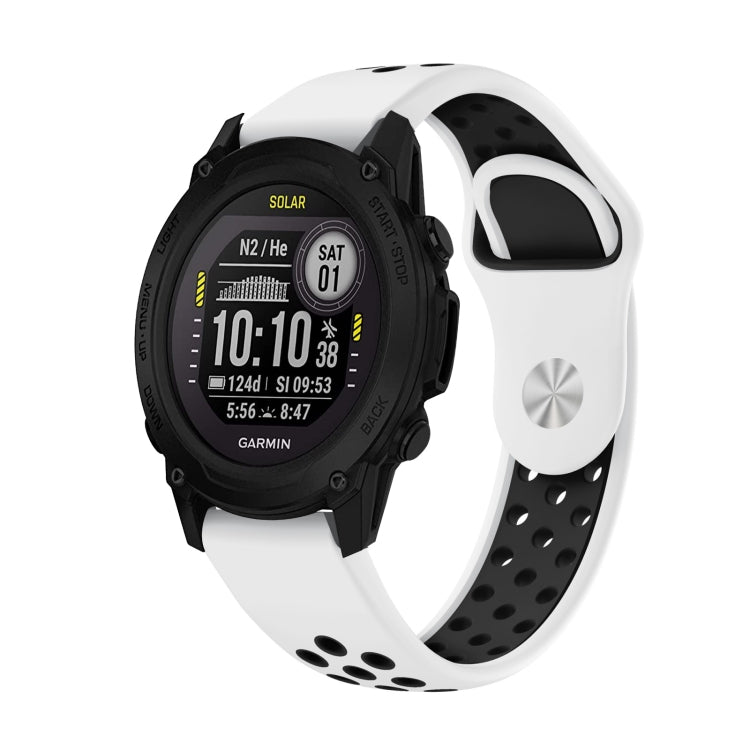 For Garmin Descent G1 22mm Sports Breathable Silicone Watch Band(White+Black)