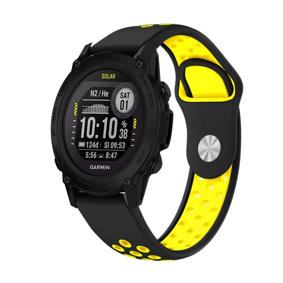 For Garmin Descent G1 22mm Sports Breathable Silicone Watch Band(Black+Yellow)