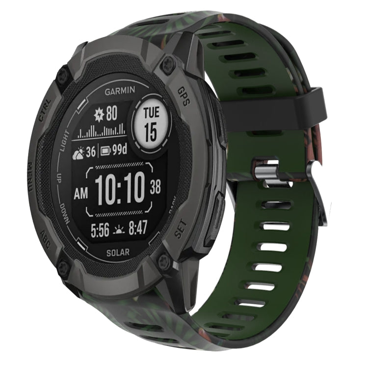 For Garmin Instinct 2X Solar 26mm Camouflage Printed Silicone Watch Band(Army Green+Bamboo Camouflage)