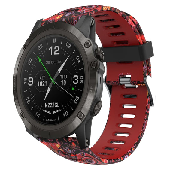 For Garmin D2 Delta PX 26mm Camouflage Printed Silicone Watch Band(Red+Jellyfish Camouflage)