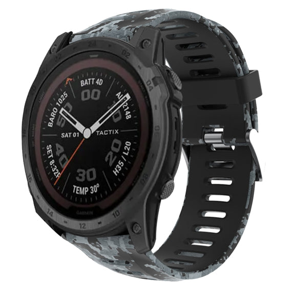 For Garmin Tactix 7 Pro 26mm Camouflage Printed Silicone Watch Band(Black+Digital  Camouflage)