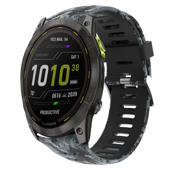 For Garmin Enduro 2 26mm Camouflage Printed Silicone Watch Band(Black+Digital  Camouflage)