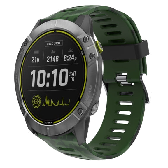 For Garmin Enduro 26mm Camouflage Printed Silicone Watch Band(Army Green+Army Camouflage)
