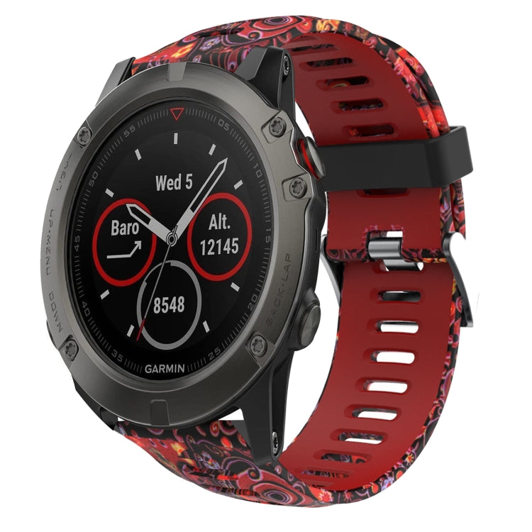 For Garmin Fenix 5X Sapphire 26mm Camouflage Printed Silicone Watch Band(Red+Jellyfish Camouflage)