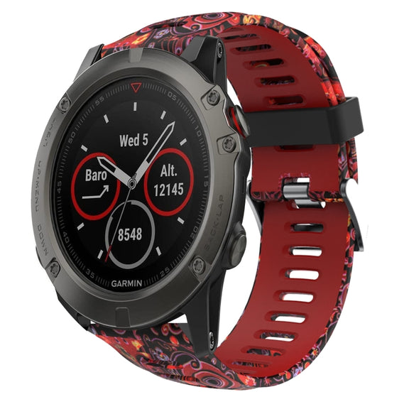 For Garmin Fenix 5X Sapphire 26mm Camouflage Printed Silicone Watch Band(Red+Jellyfish Camouflage)