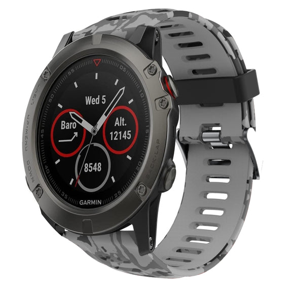 For Garmin Fenix 5X Sapphire 26mm Camouflage Printed Silicone Watch Band(Grey+Army Camouflage)