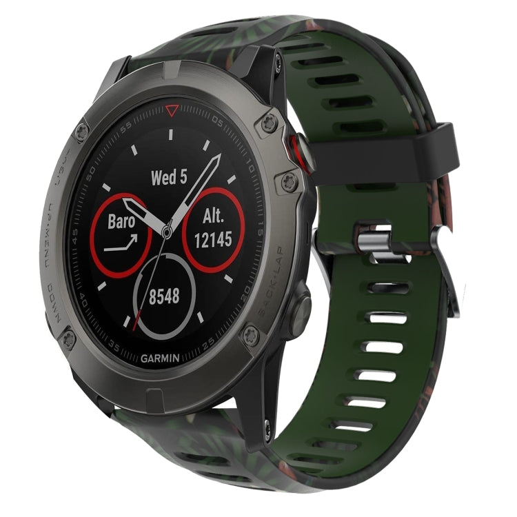 For Garmin Fenix 5X Sapphire 26mm Camouflage Printed Silicone Watch Band(Army Green+Bamboo Camouflage)