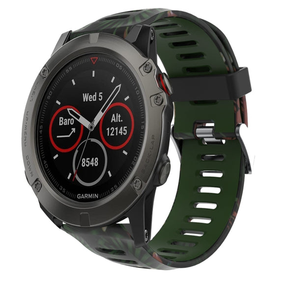For Garmin Fenix 5X Sapphire 26mm Camouflage Printed Silicone Watch Band(Army Green+Bamboo Camouflage)