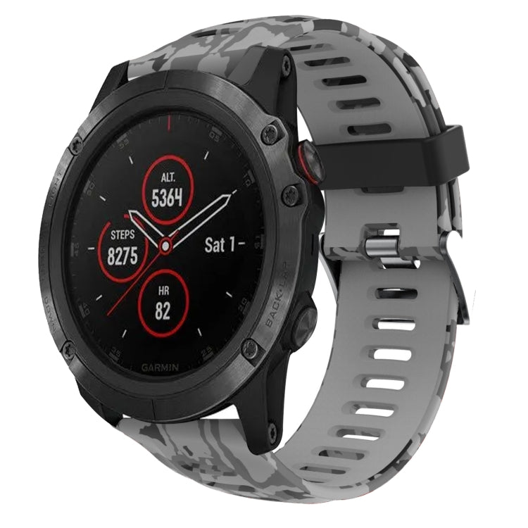 For Garmin Fenix 5X Plus 26mm Camouflage Printed Silicone Watch Band(Grey+Army Camouflage)