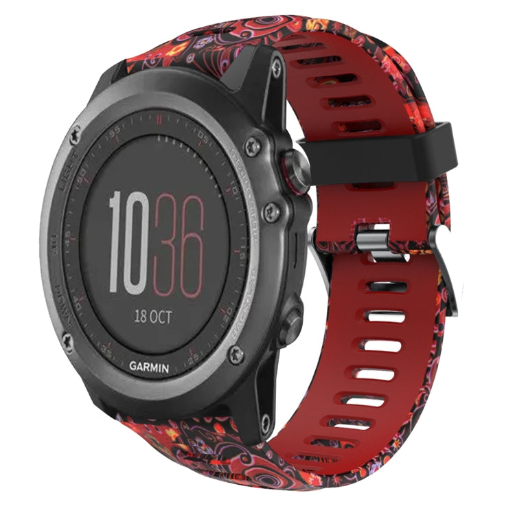 For Garmin Fenix 3 26mm Camouflage Printed Silicone Watch Band(Red+Jellyfish Camouflage)