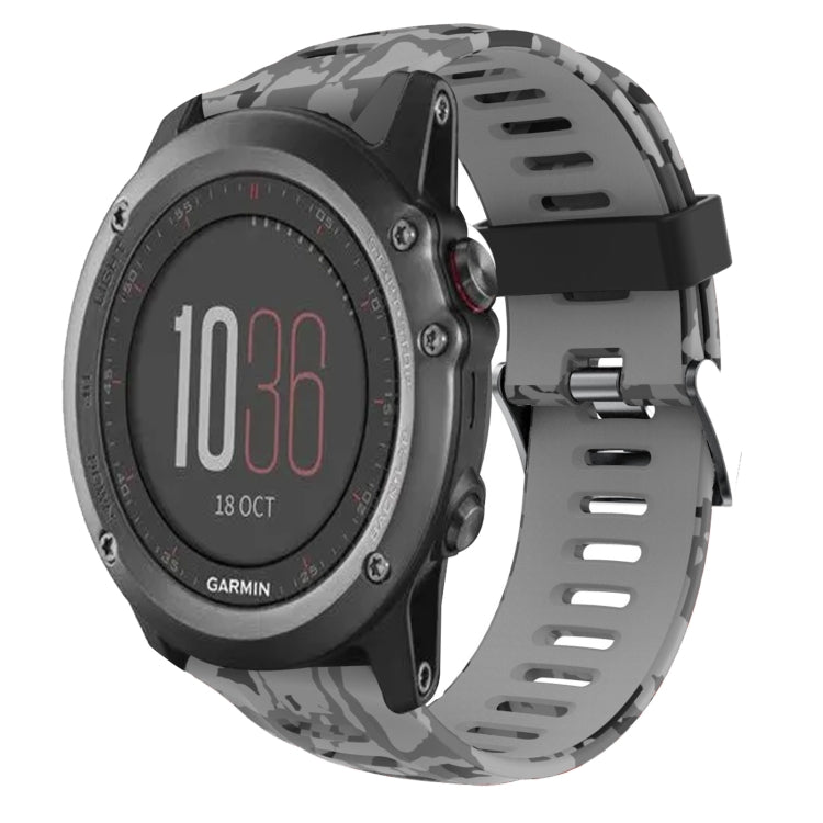 For Garmin Fenix 3 26mm Camouflage Printed Silicone Watch Band(Grey+Army Camouflage)