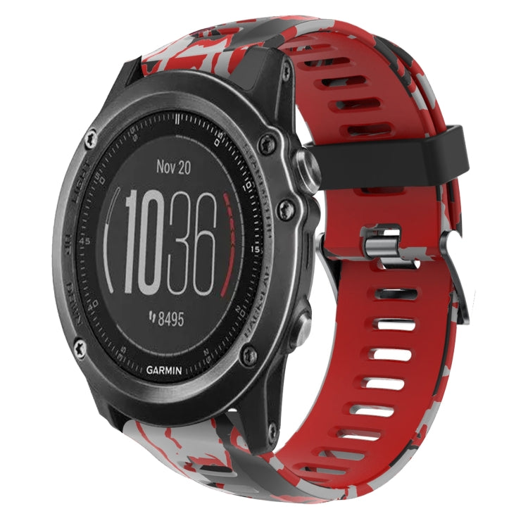 For Garmin Fenix 3 HR 26mm Camouflage Printed Silicone Watch Band(Red+Army Camouflage)