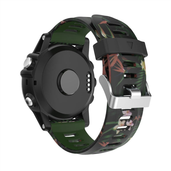 For Garmin Fenix 3 Sapphire 26mm Camouflage Printed Silicone Watch Band(Army Green+Bamboo Camouflage)