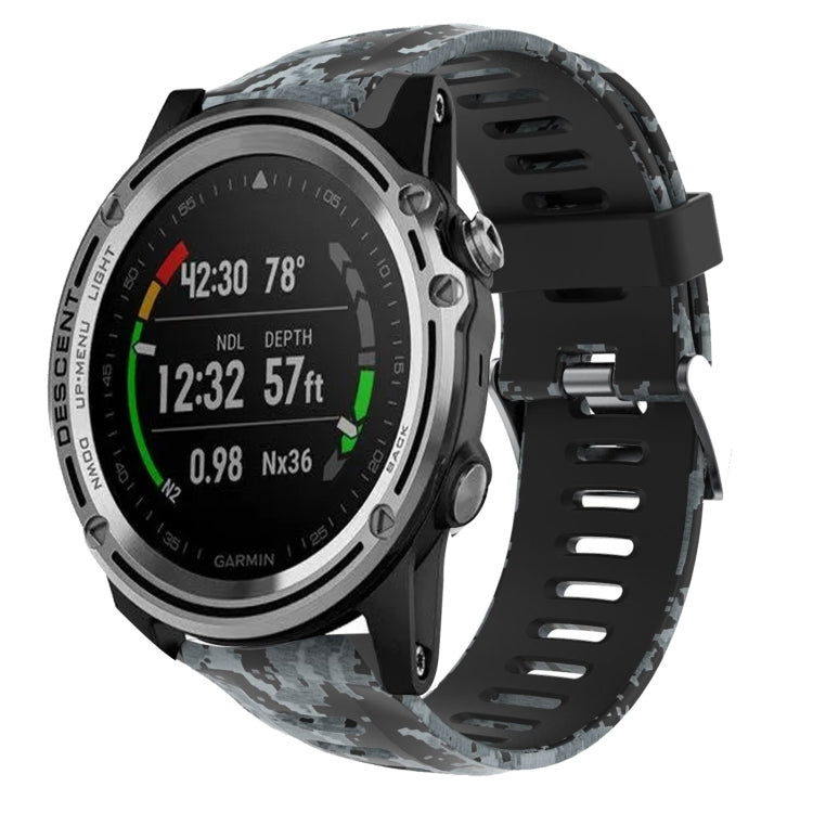 For Garmin Descent MK 1 26mm Camouflage Printed Silicone Watch Band(Black+Digital  Camouflage)