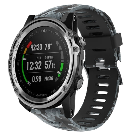 For Garmin Descent MK 1 26mm Camouflage Printed Silicone Watch Band(Black+Digital  Camouflage)