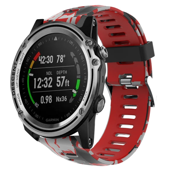 For Garmin Descent MK 1 26mm Camouflage Printed Silicone Watch Band(Red+Army Camouflage)