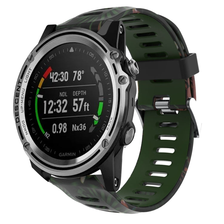 For Garmin Descent MK 1 26mm Camouflage Printed Silicone Watch Band(Army Green+Bamboo Camouflage)
