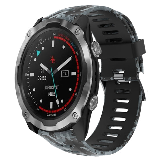 For Garmin Descent MK 2 26mm Camouflage Printed Silicone Watch Band(Black+Digital  Camouflage)