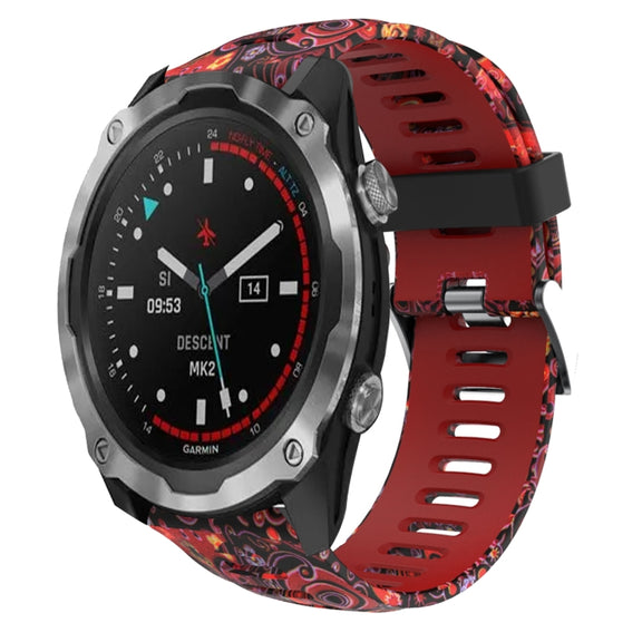 For Garmin Descent MK 2 26mm Camouflage Printed Silicone Watch Band(Red+Jellyfish Camouflage)