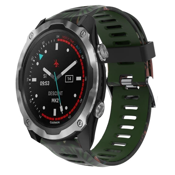 For Garmin Descent MK 2 26mm Camouflage Printed Silicone Watch Band(Army Green+Bamboo Camouflage)