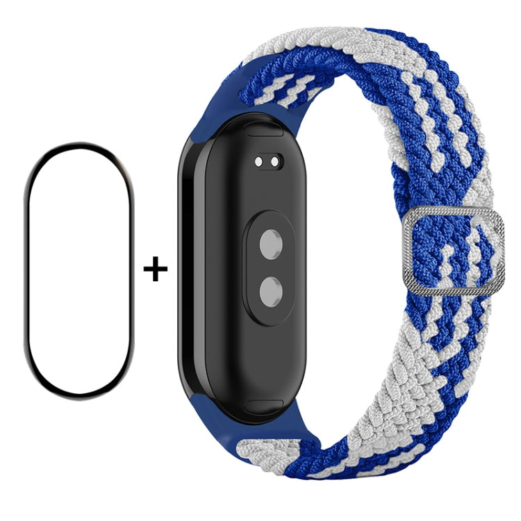 For Xiaomi Mi Band 8 ENKAY Hat-Prince 2 in 1 Set Full Coverage Screen Protector + Elastic Braided Nylon Watch Band(Blue White)