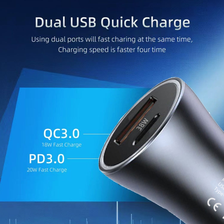 P20 38W PD3.0 20W + QC3.0 USB Safety Hammer Car Charger(Black)