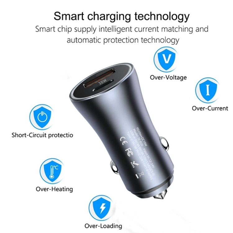 P20 38W PD3.0 20W + QC3.0 USB Safety Hammer Car Charger(Red)
