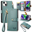 For iPhone 14 Love Zipper Lanyard Leather Phone Case(Green) - free shipping - PMC TechLife - Order now!