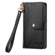 For iPhone 14 Plus Love Zipper Lanyard Leather Phone Case(Black)
