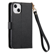 For iPhone 14 Plus Love Zipper Lanyard Leather Phone Case(Black)