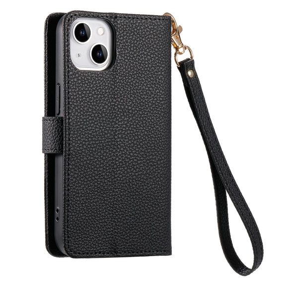 For iPhone 14 Plus Love Zipper Lanyard Leather Phone Case(Black)