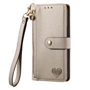 For iPhone 12 mini Love Zipper Lanyard Leather Phone Case(Gray)