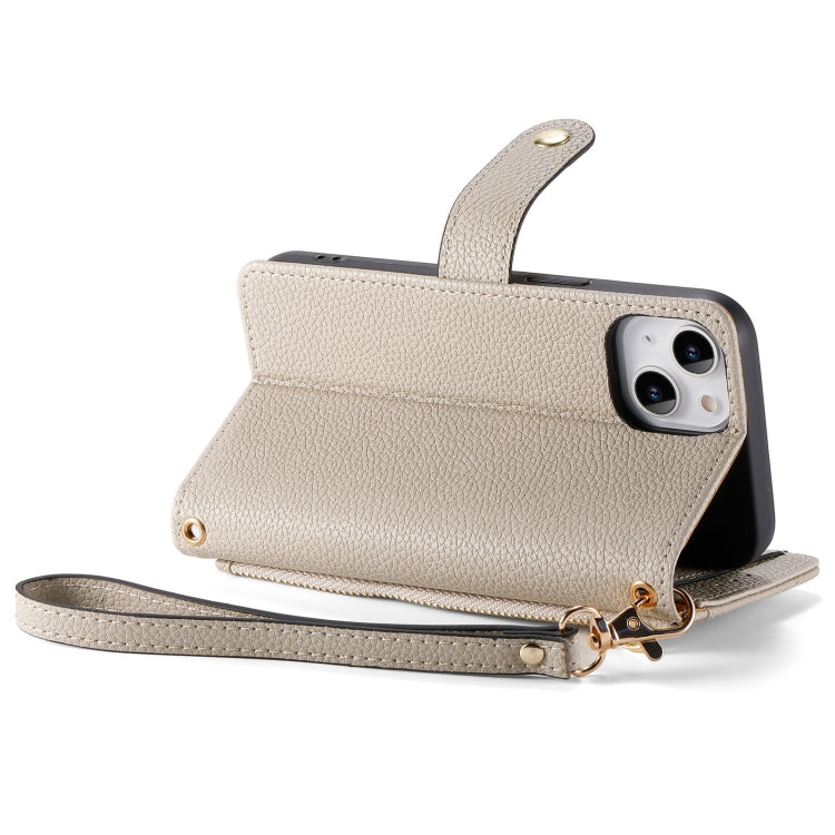 For iPhone 12 / 12 Pro Love Zipper Lanyard Leather Phone Case(Gray)